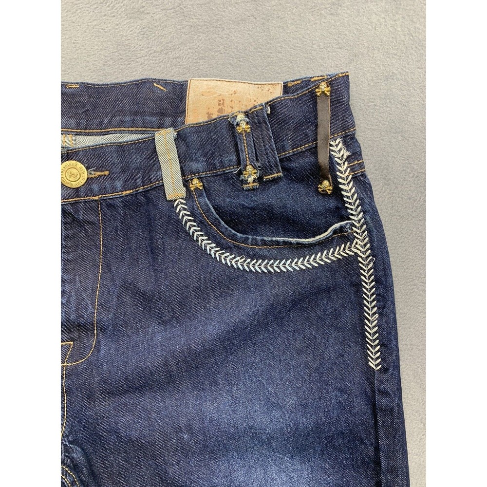 Cult 45 Denim Jeans Men's Size 42 Blue Baseball Theme Stitched Pockets Straight - Picture 10 of 16